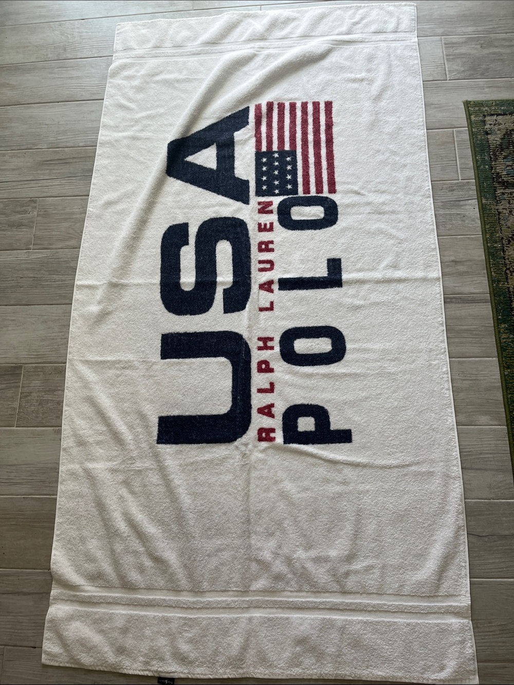 Vintage Ralph Lauren USA POLO flag beach towel 90’s Y2K cotton oversized 34x66”